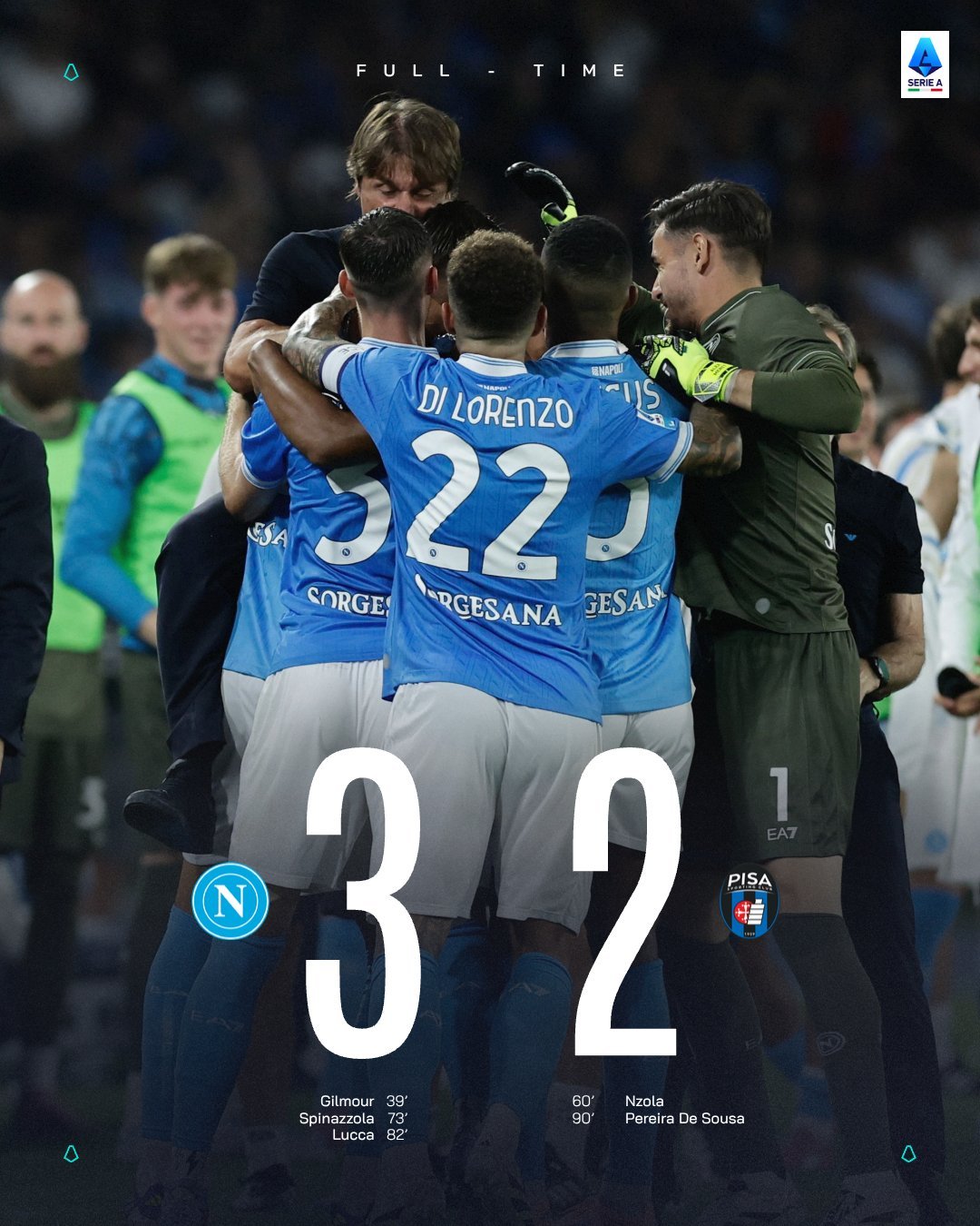 Hasil dan Klasemen Liga Italia: Napoli Masih Anteng di Puncak Klasemen Usai Kemenangan Lawan Pisa